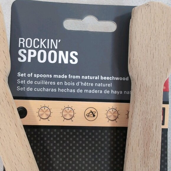 Kikkerland NEW Rockin' Spoons 2 Wood Guitars Beechwood Bartjan de Bruijn Cooking - Picture 4 of 7